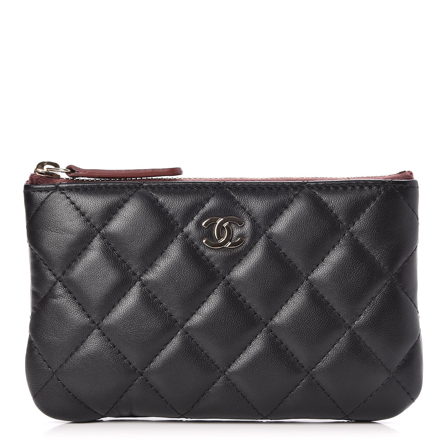 Lambskin Quilted Small Cosmetic Case Black