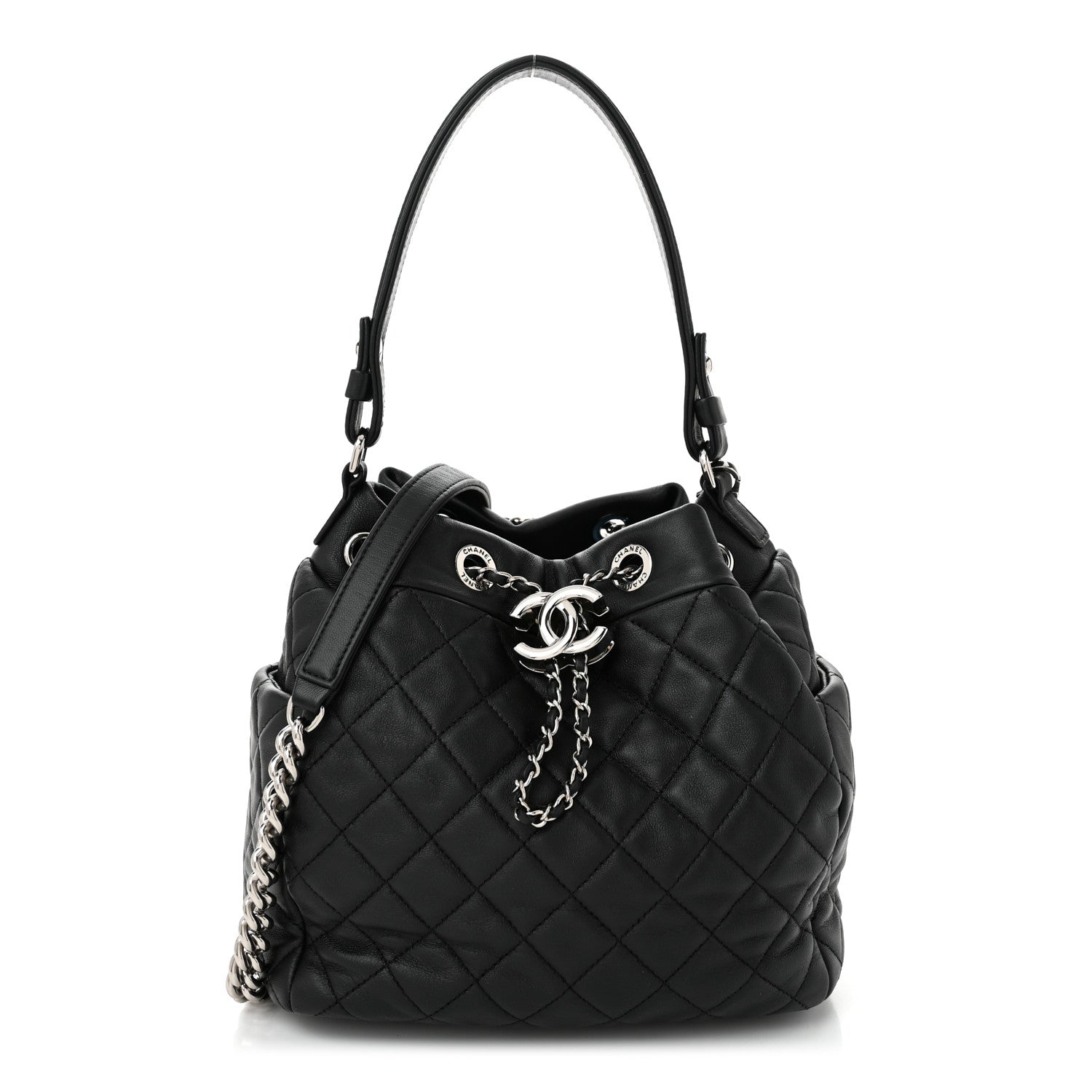 Chanel Lambskin Quilted CC Chain Drawstring Tote Black 1 of 10