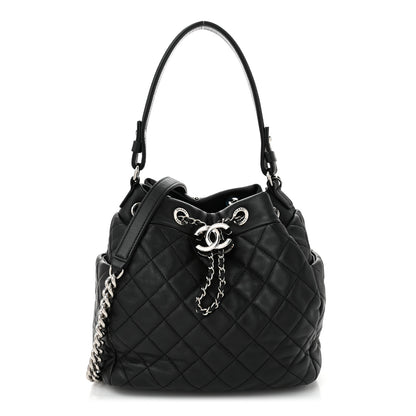 Chanel Lambskin Quilted CC Chain Drawstring Tote Black 1 of 10