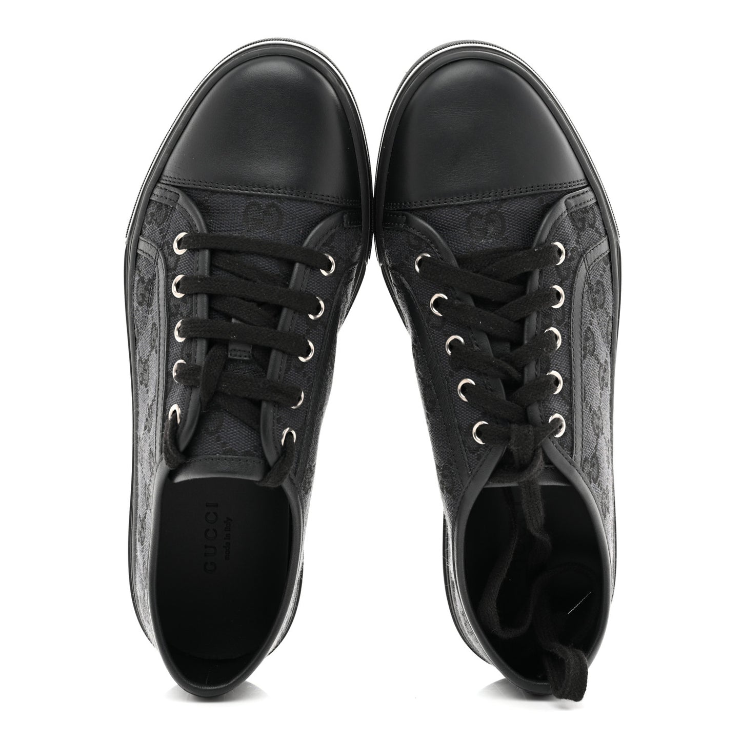 GG Monogram Calfskin Womens Low Top Sneakers 38 Piombo Black