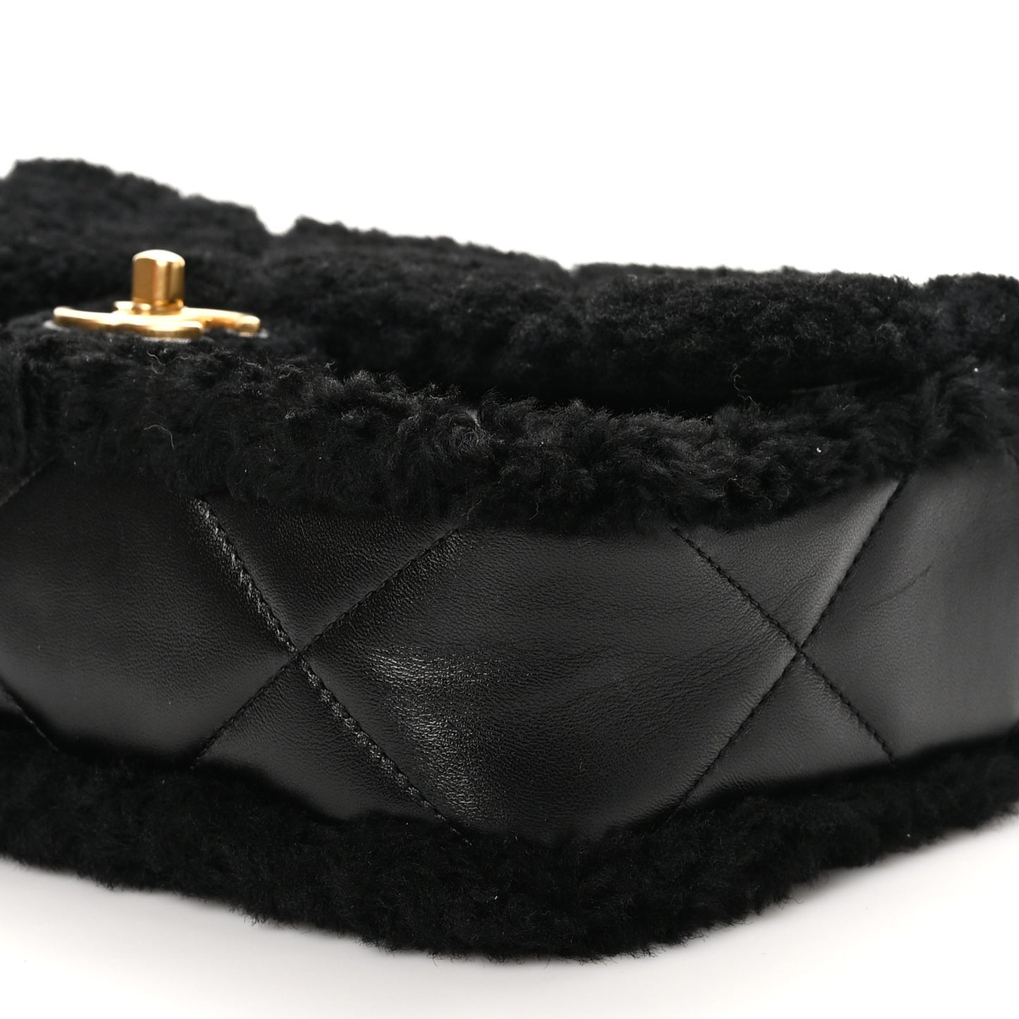 Shearling Lambskin Quilted Furry Coco Flap Black