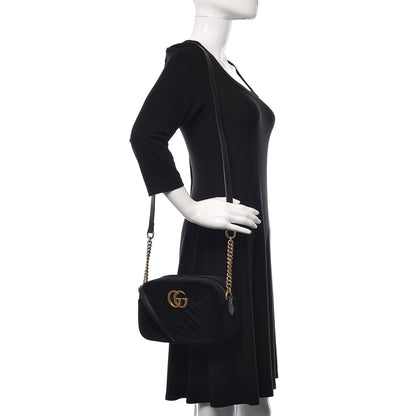 Gucci Velvet Matelasse Small GG Marmont Chain Shoulder Bag Black 2 of 10