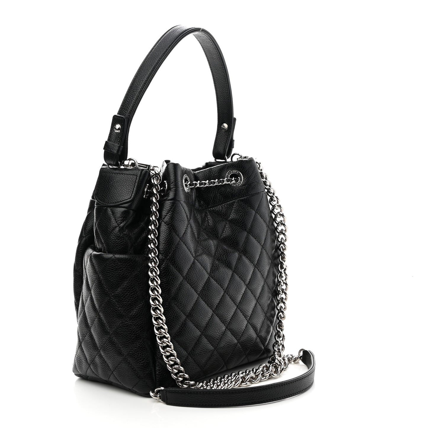 Caviar Quilted Small Chain Bucket Bag Black