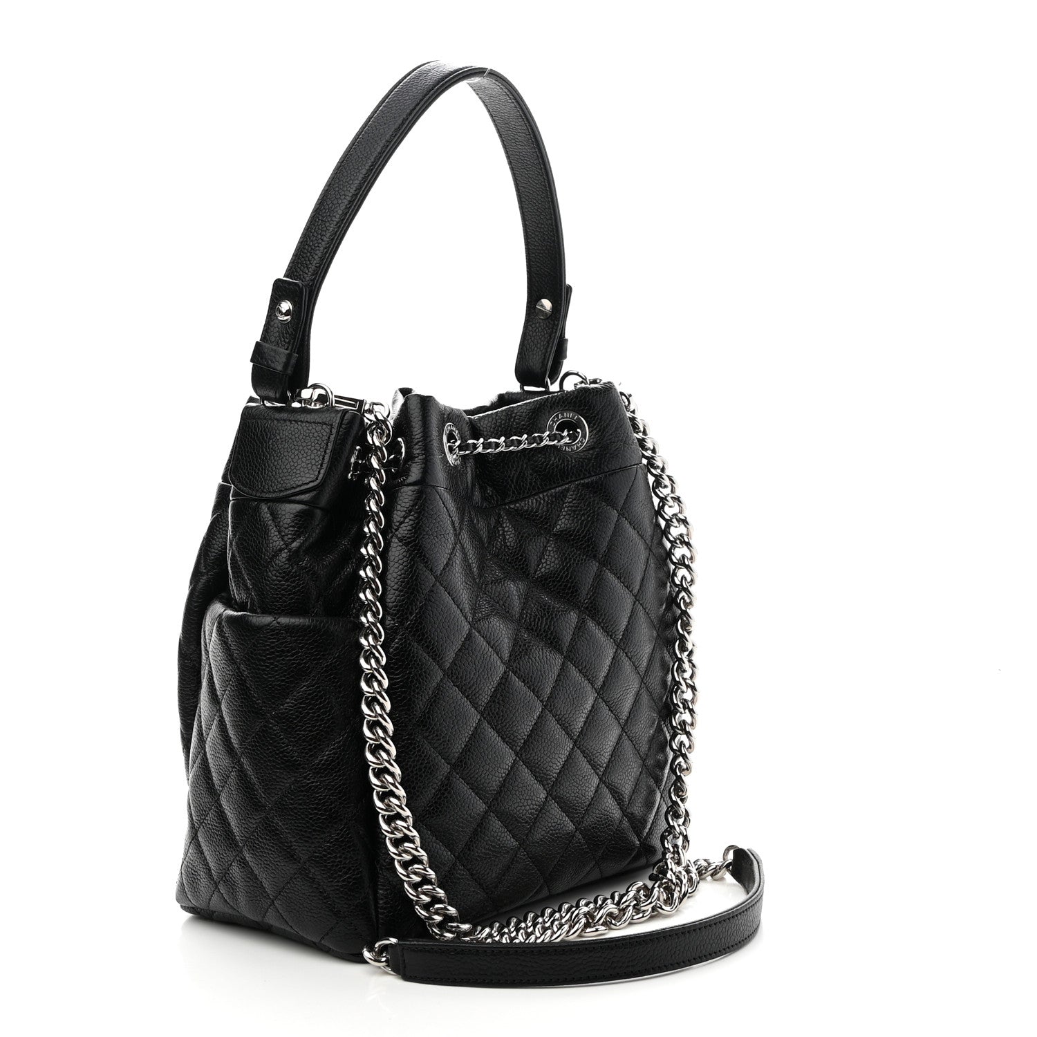 Chanel Caviar Quilted Small Chain Bucket Bag Black 3 of 9