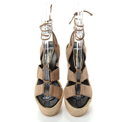 Saint Laurent Kid Scamosciato Espadrille Lace Up Wedges 35 New Sigaro 5 of 10