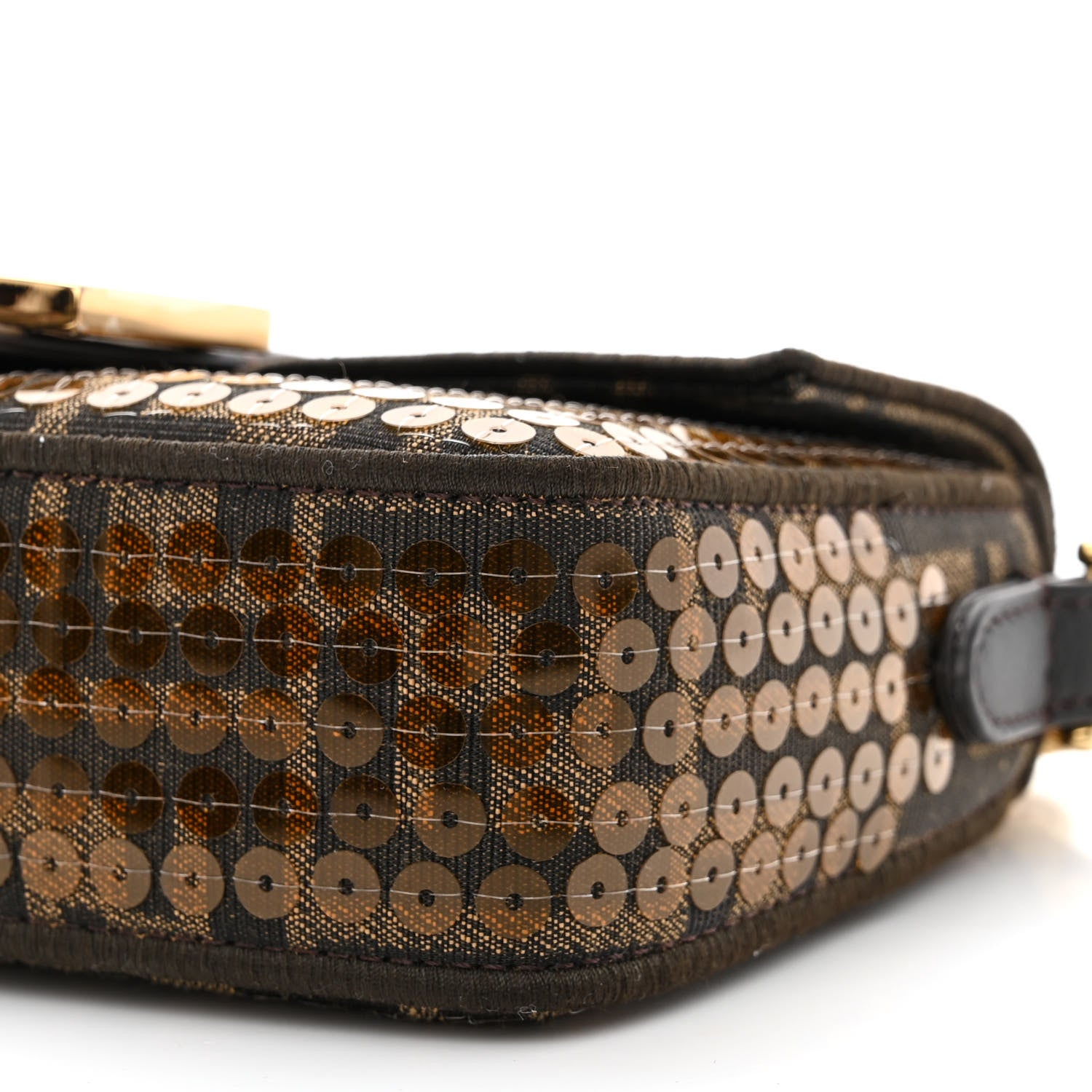 Fendi Fabric Jacquard Paillettes Vitello Seta FF 1974 Mini Baguette Testa di Moro Real Ebano 10 of 10