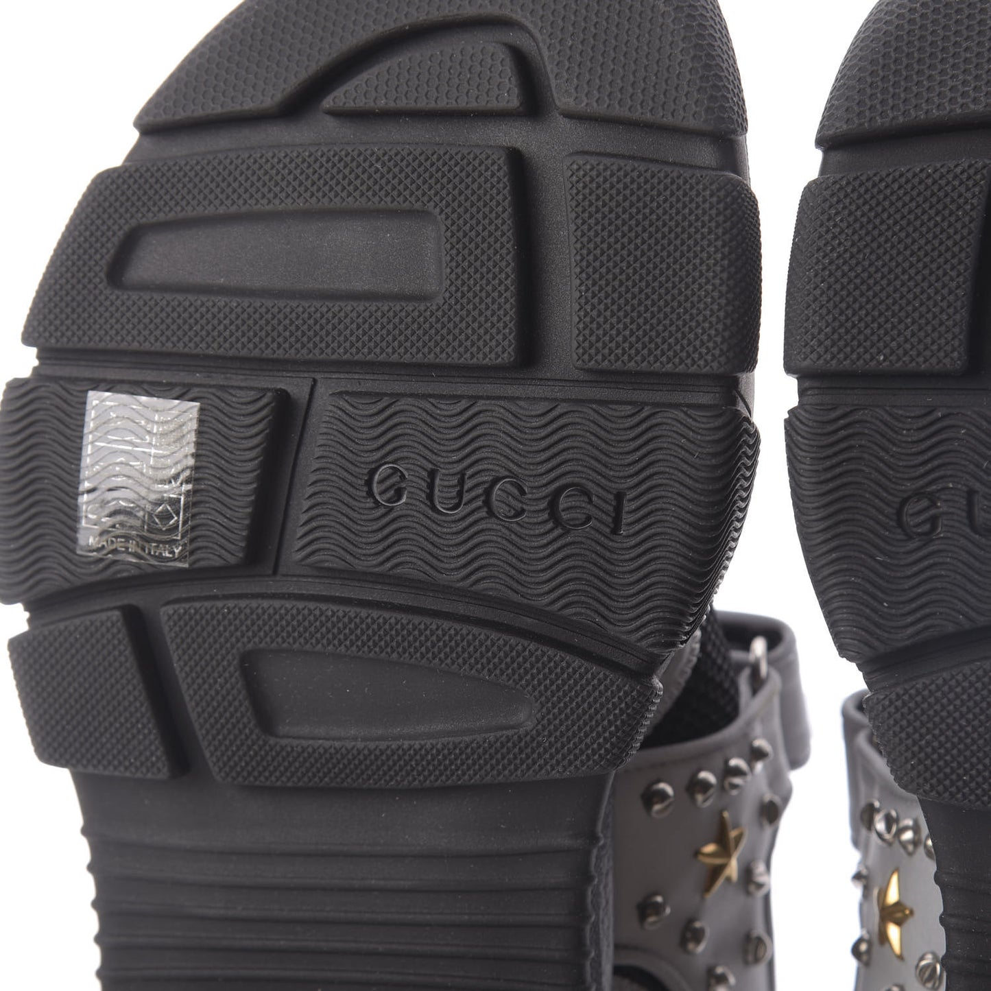 Technical Canvas Calfskin Reflective Studded Mens Aguru Sandals 6 Silver Black