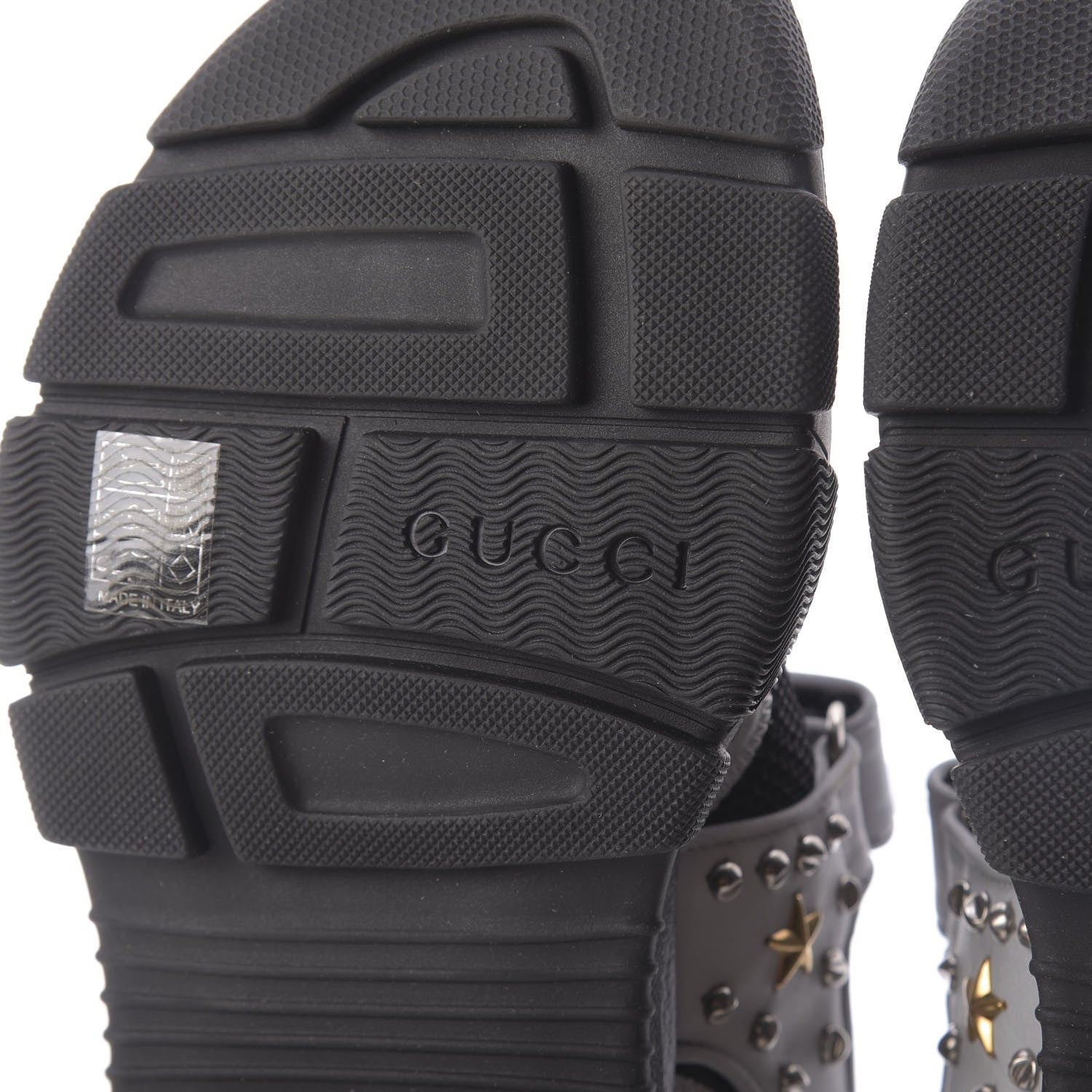 Gucci Technical Canvas Calfskin Reflective Studded Mens Aguru Sandals 6 Silver Black 8 of 9