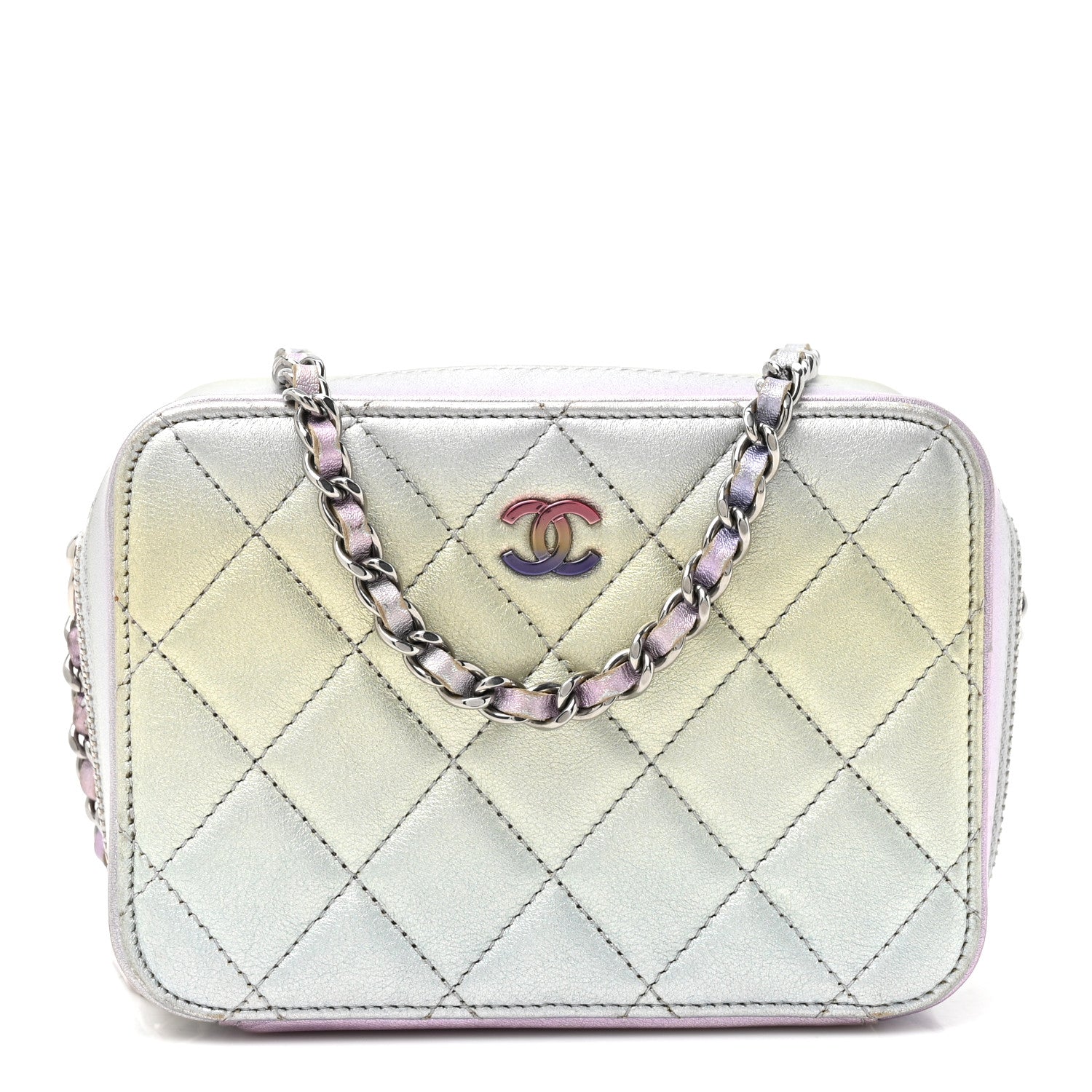 Chanel Gradient Metallic Calfskin Quilted Camera Bag Silver Blue Yellow Purple 1 of 10