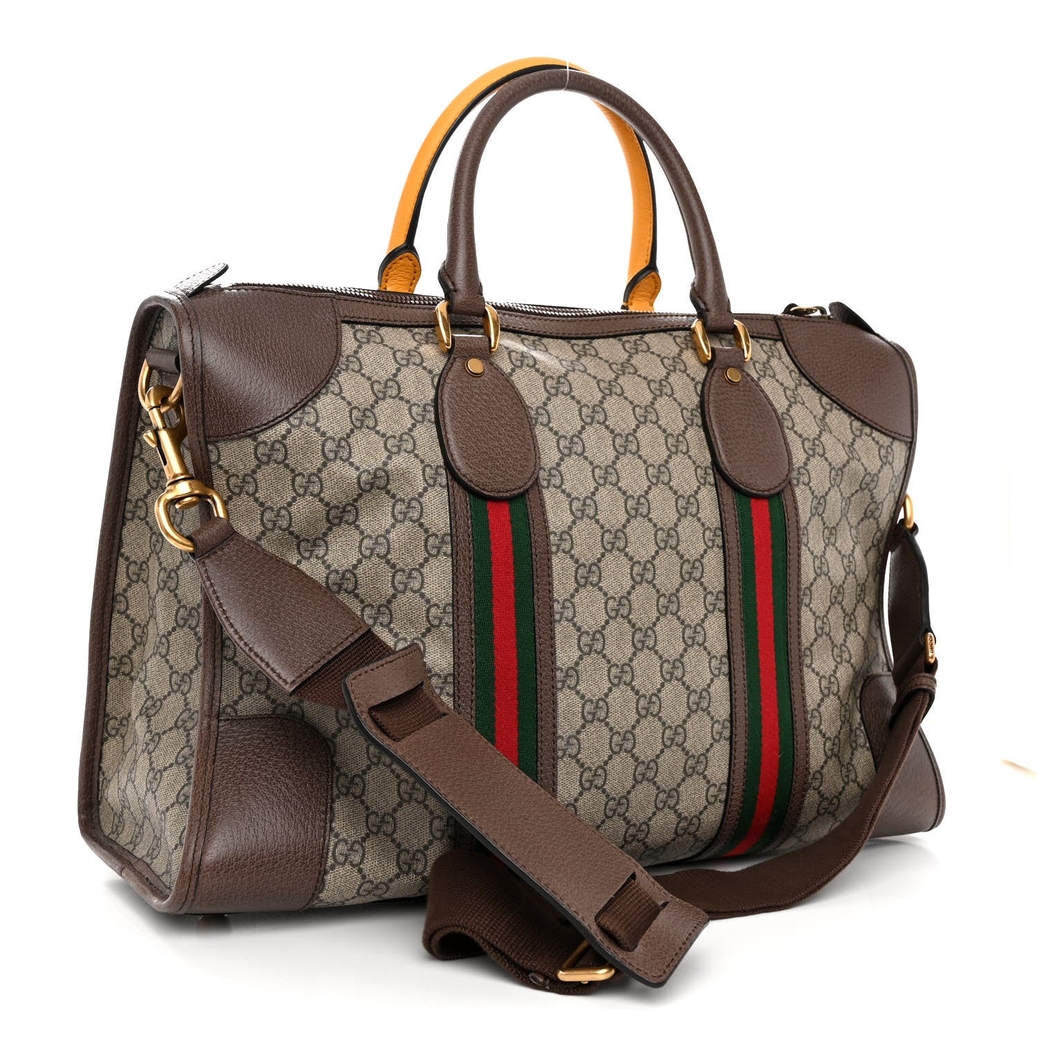 Gucci Soft GG Supreme Monogram Web Large Duffle Bag Beige New Acero Crop 3 of 9