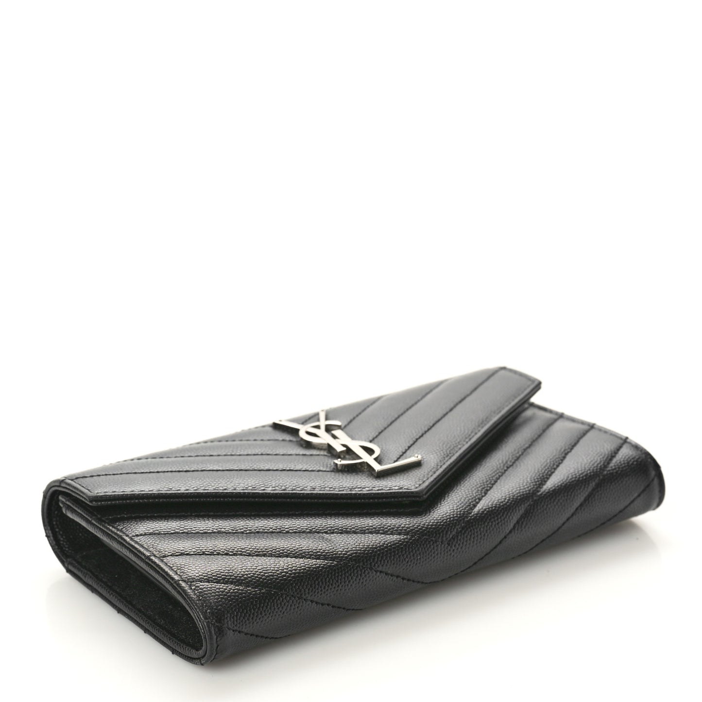 Grain De Poudre Matelasse Chevron Monogram Flap Wallet Black