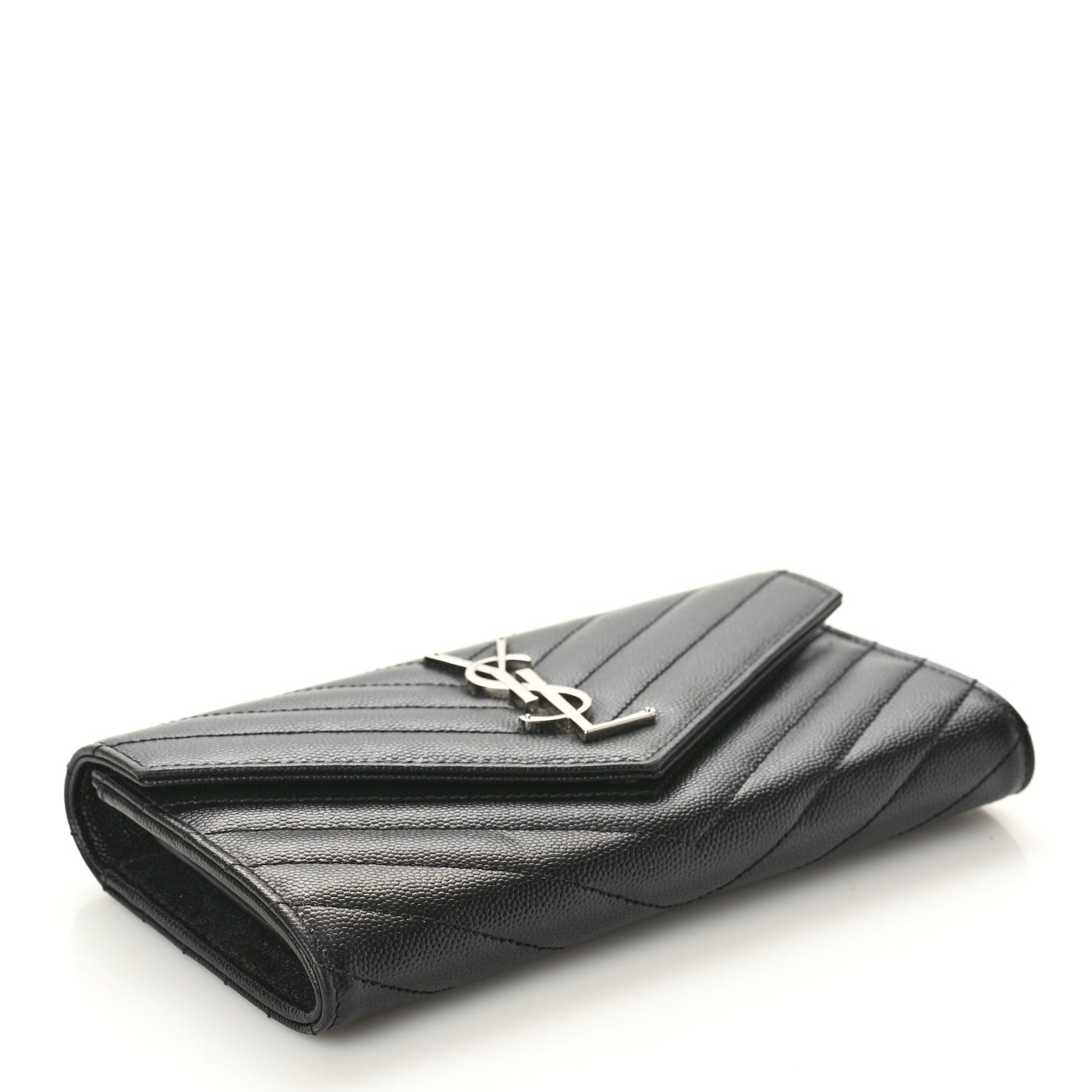 Saint Laurent Grain De Poudre Matelasse Chevron Monogram Flap Wallet Black 4 of 10