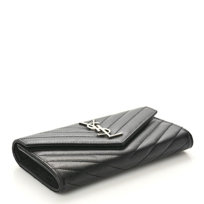 Saint Laurent Grain De Poudre Matelasse Chevron Monogram Flap Wallet Black 4 of 10