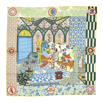 Hermes Cashmere Silk La Danse Des Amazones Shawl 140 Vert Bleu Jaune 2 of 6