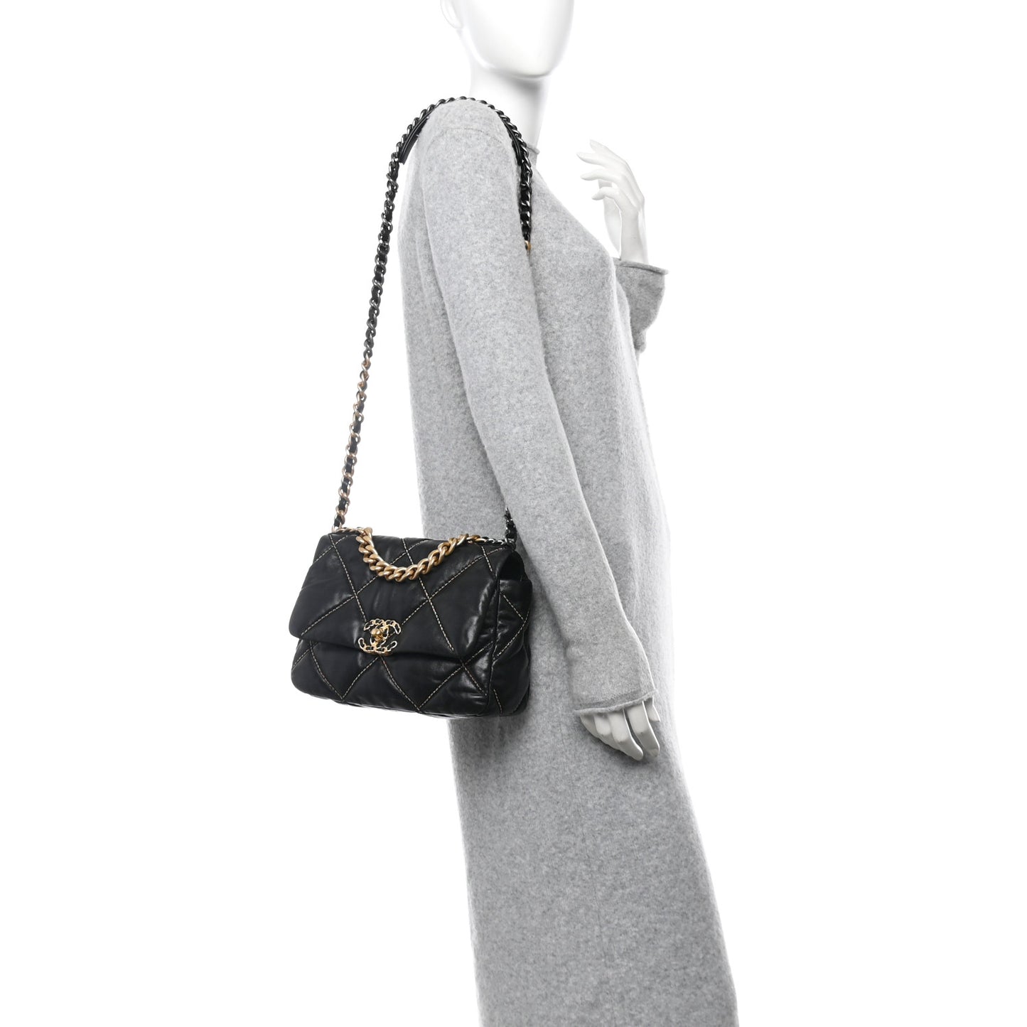 Lambskin Chain Quilted Medium Chanel 19 Flap Black