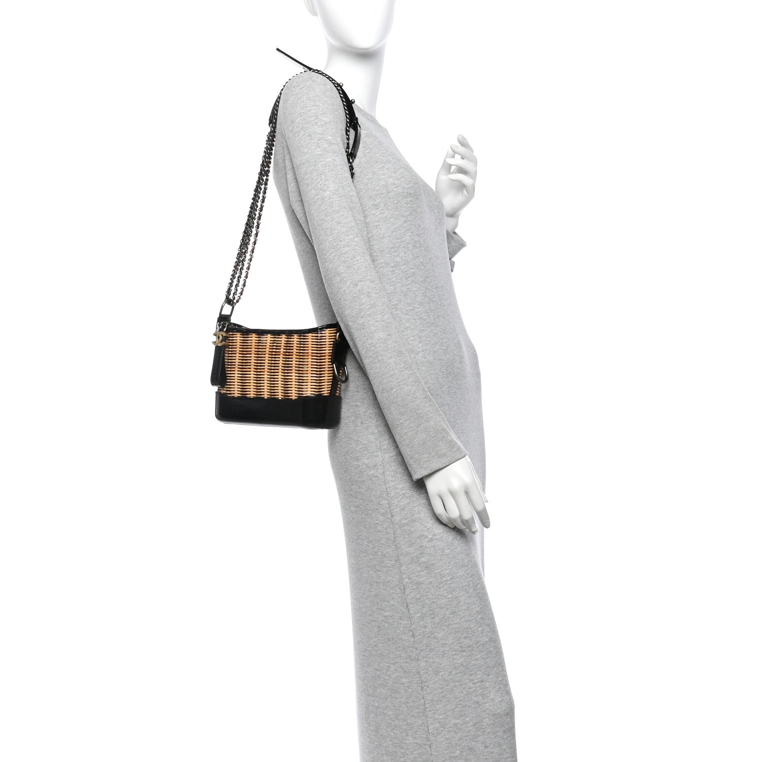 Chanel Rattan Calfskin Small Gabrielle Hobo Beige Black 2 of 12