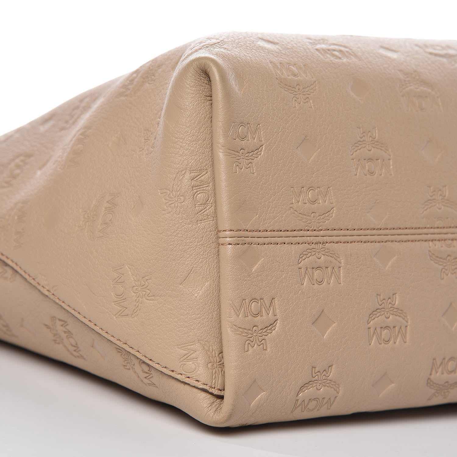 MCM Calfskin Ottomar Monogram Medium Klara Top Zip Tote New Beige 5 of 11