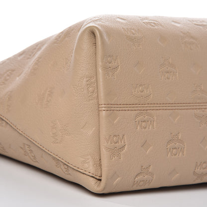 MCM Calfskin Ottomar Monogram Medium Klara Top Zip Tote New Beige 5 of 11
