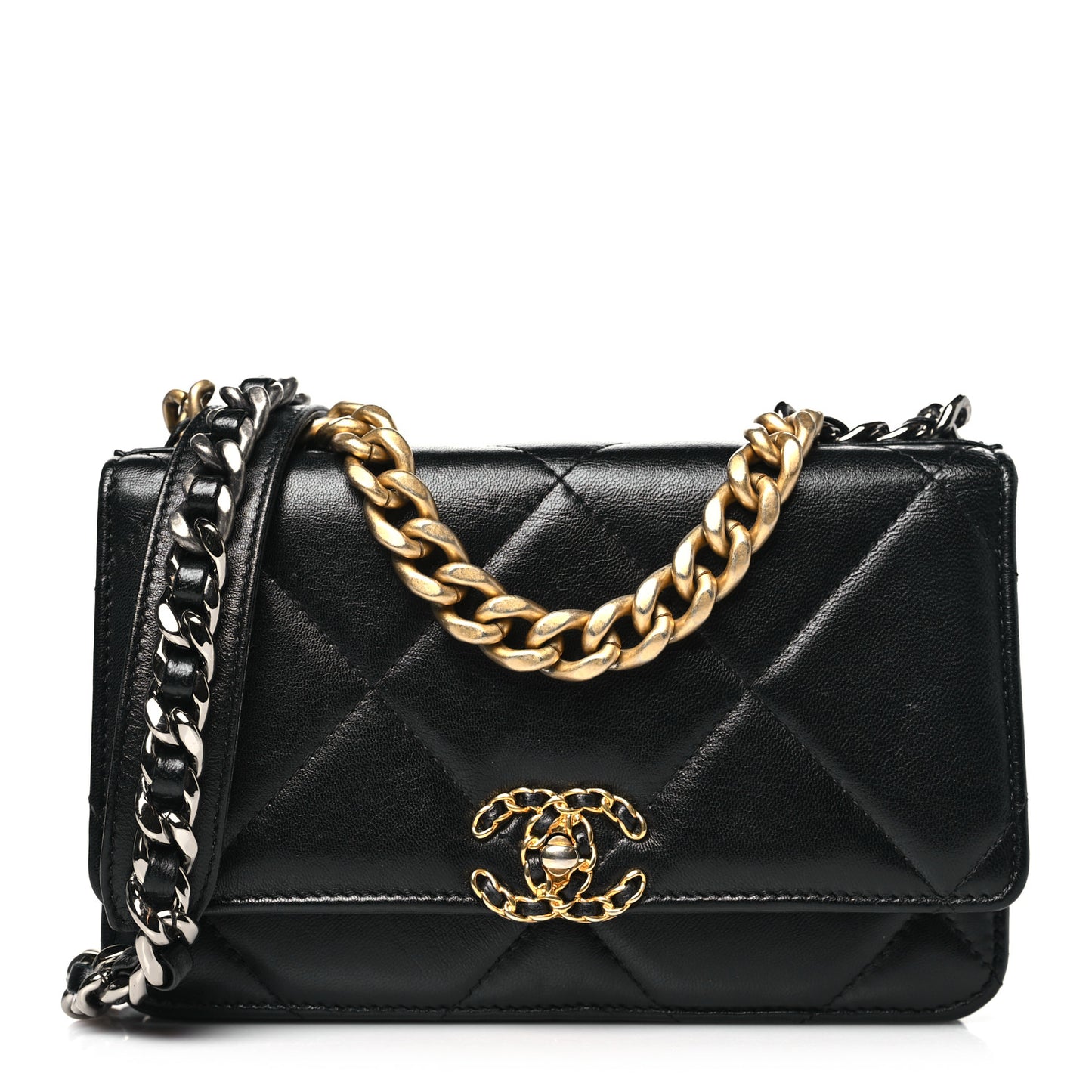Lambskin Quilted Chanel 19 Wallet On Chain WOC Black