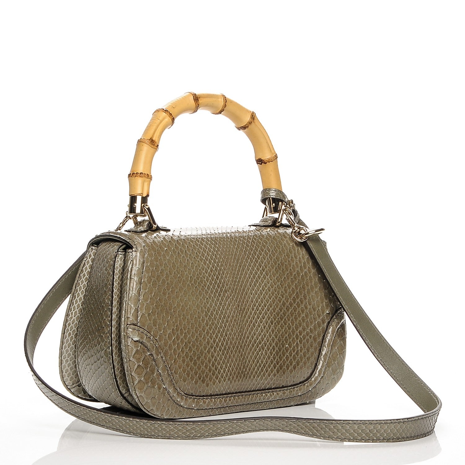 Gucci Python Medium New Bamboo Top Handle Bag Green 3 of 10