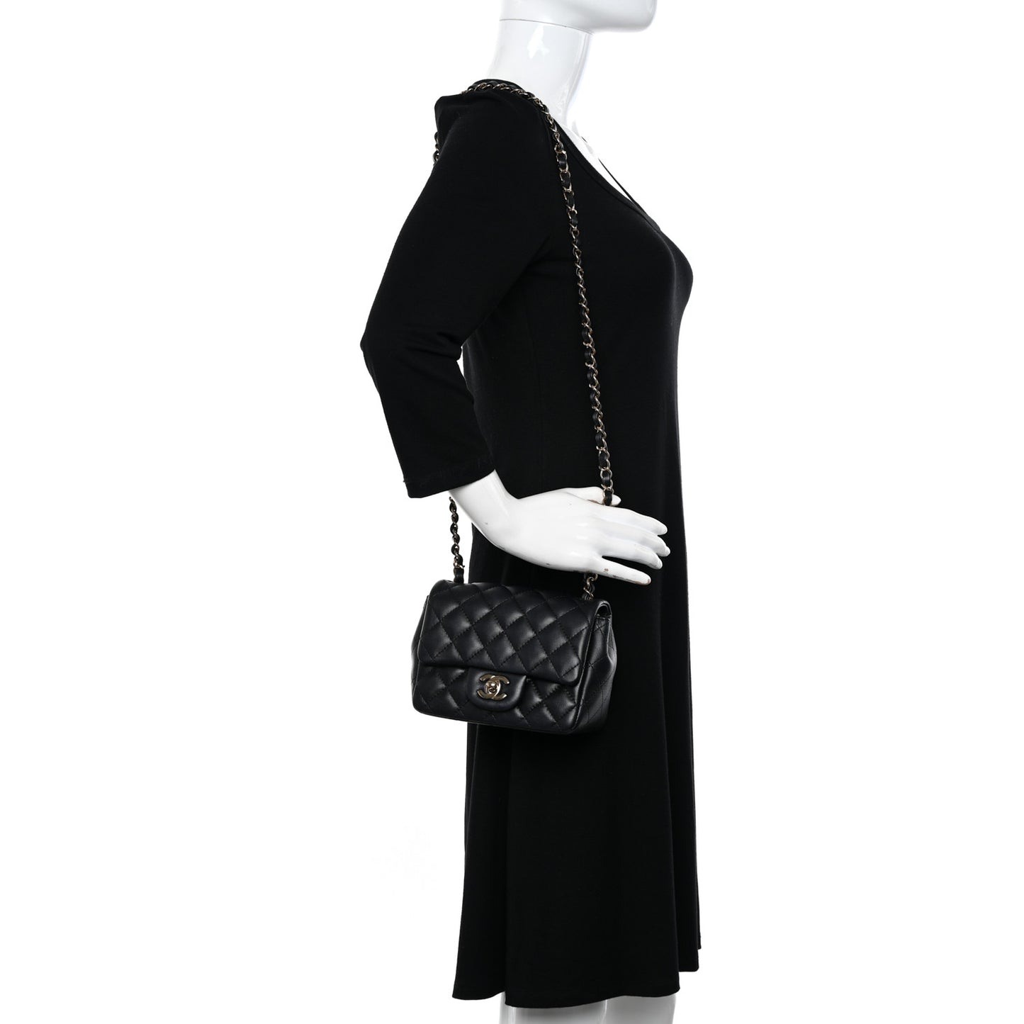 Lambskin Quilted Mini Square Flap Black