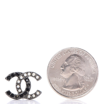Chanel Pearl Crystal CC Earrings Black Silver 2 of 4