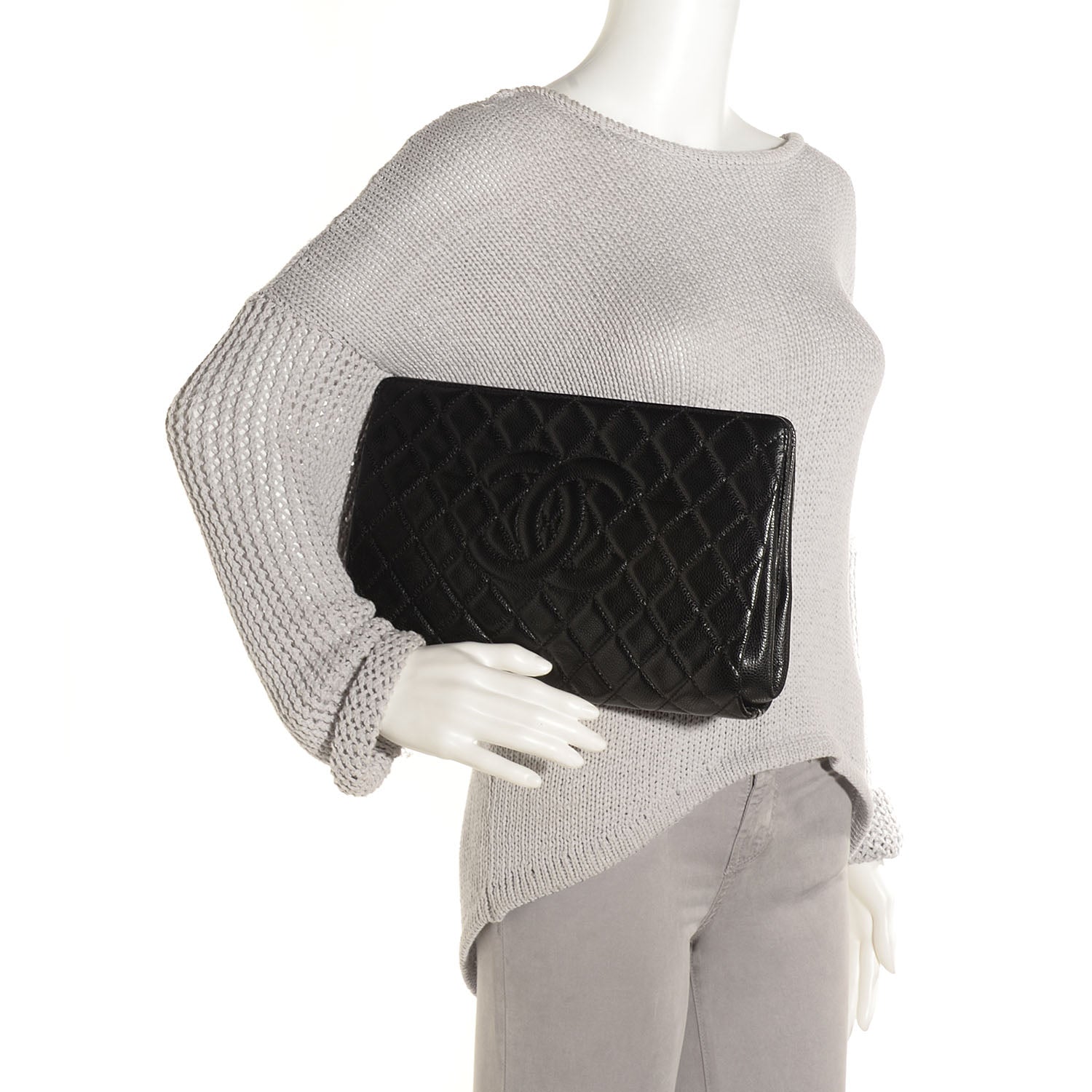 Chanel Caviar Quilted CC Large Clutch Black 2 of 7