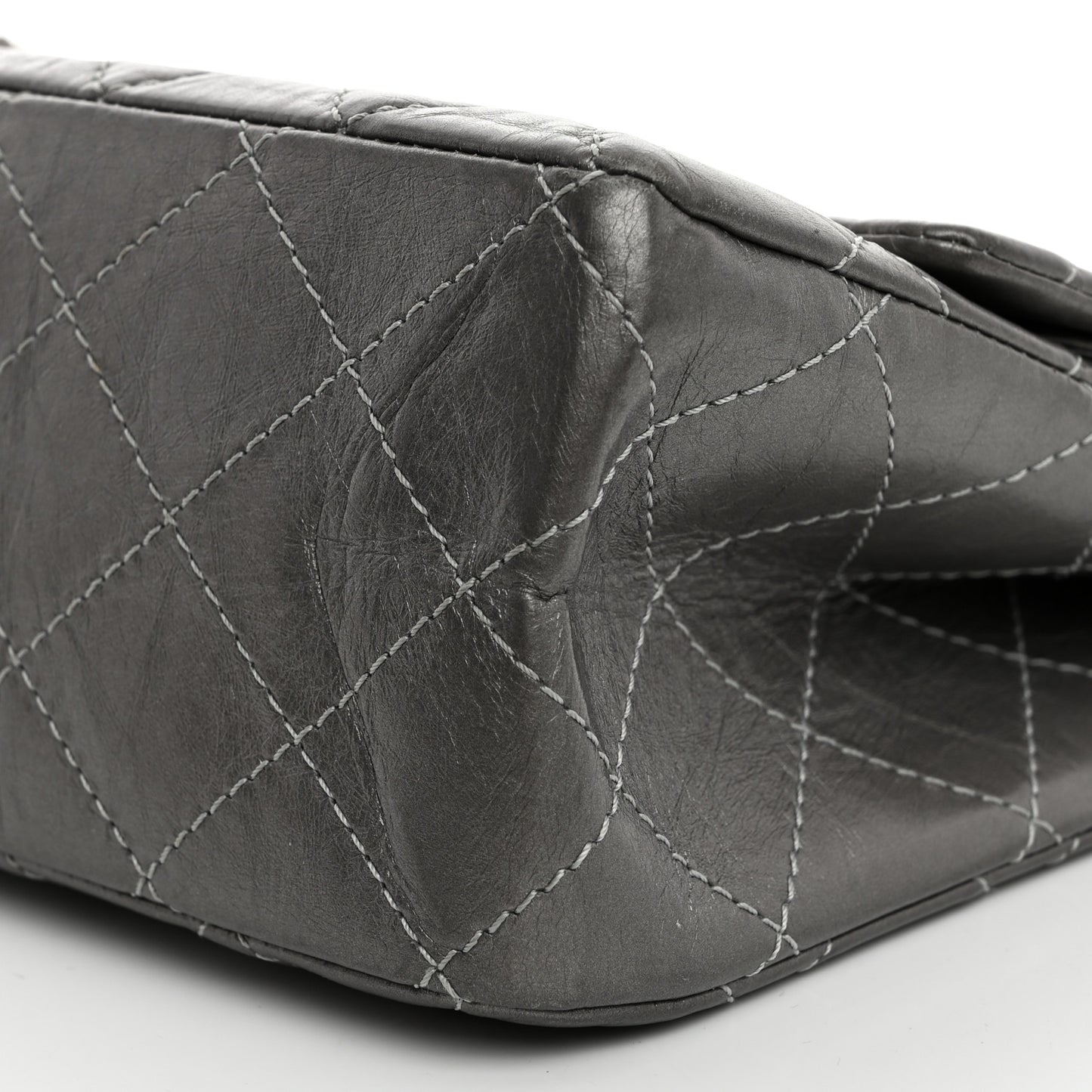 Metallic Aged Calfskin Quilted 2.55 Reissue 227 Flap Dark Silver