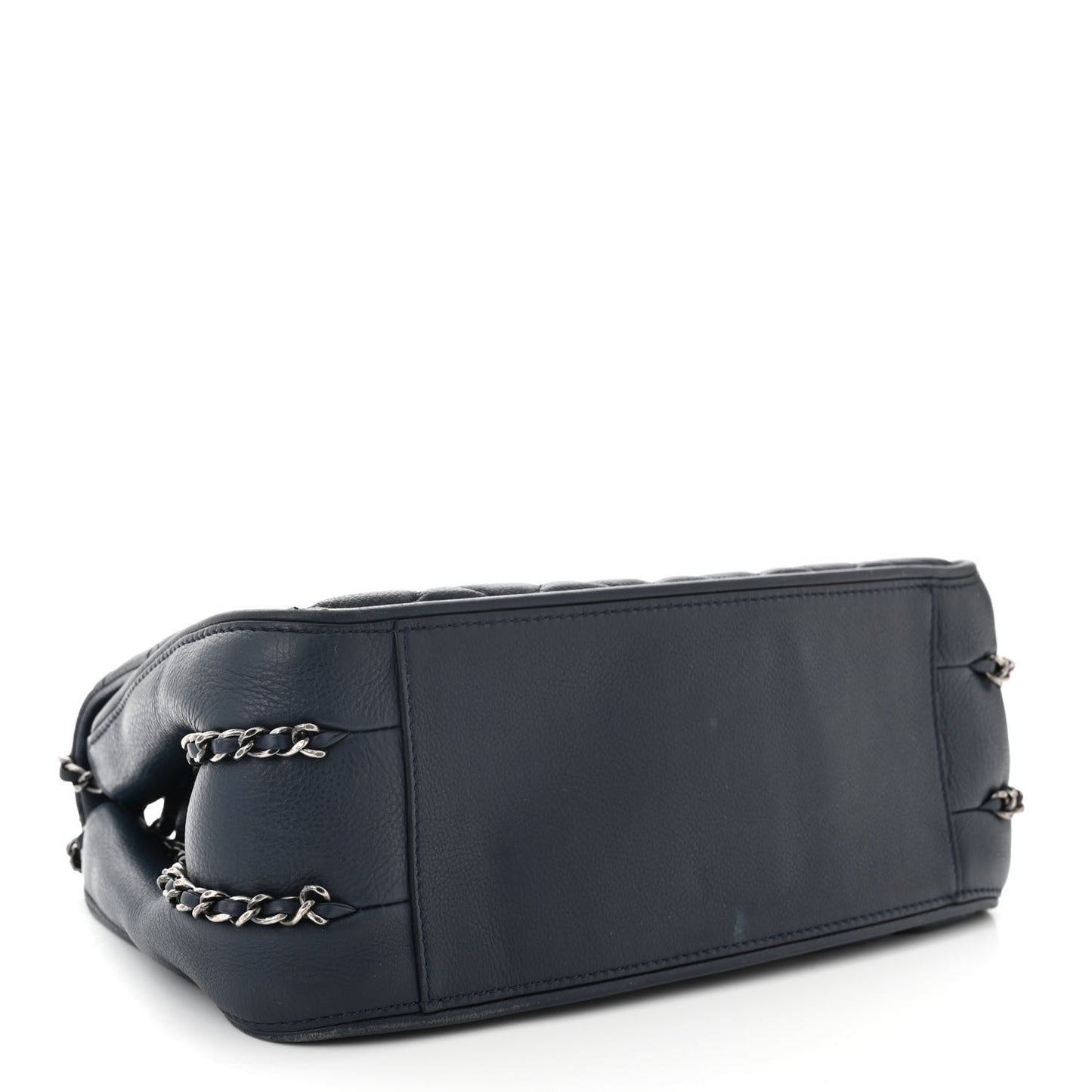 Calfskin Quilted Medium Frame In Chain Flap Navy