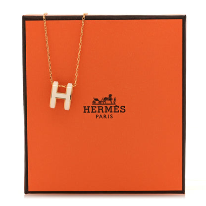 Hermes Lacquered Gold Pop H Pendant Necklace White 6 of 6