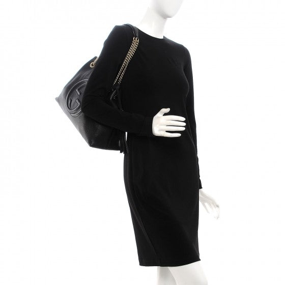 Gucci Pebbled Calfskin Medium Soho Chain Shoulder Bag Black 2 of 9
