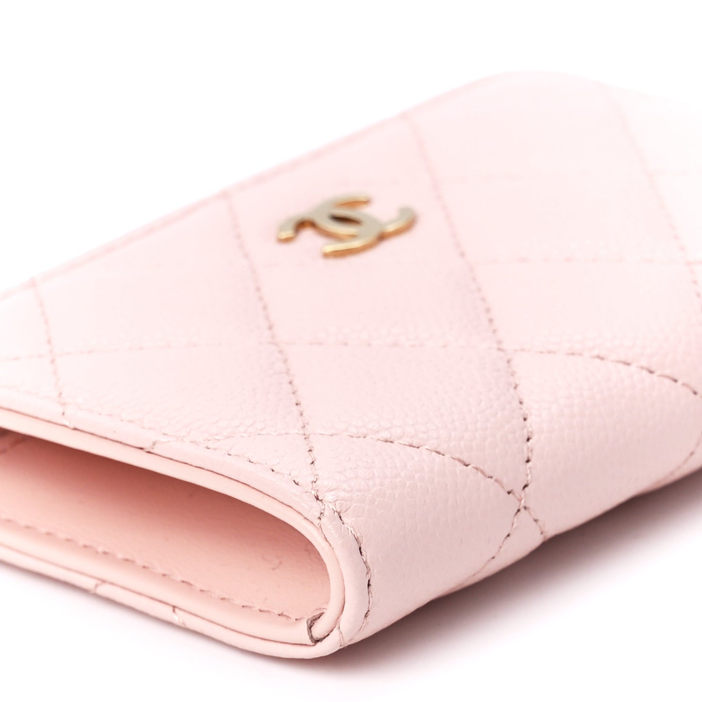 Caviar Quilted Zipped Key Holder Case Light Pink