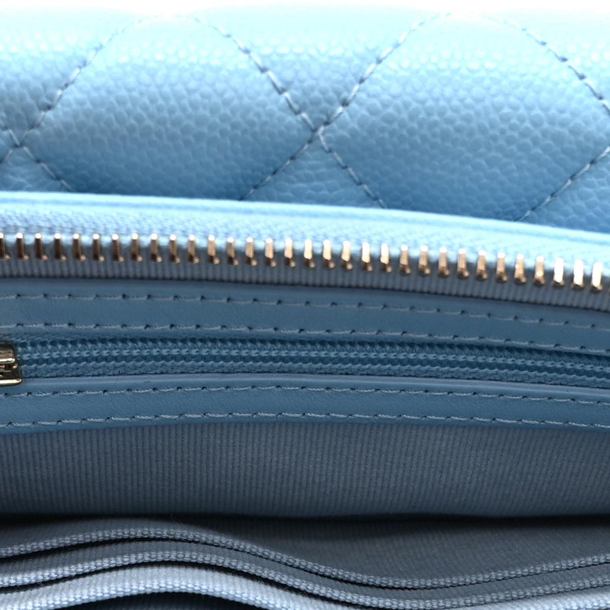 Caviar Quilted Flap Phone Holder With Chain Light Blue