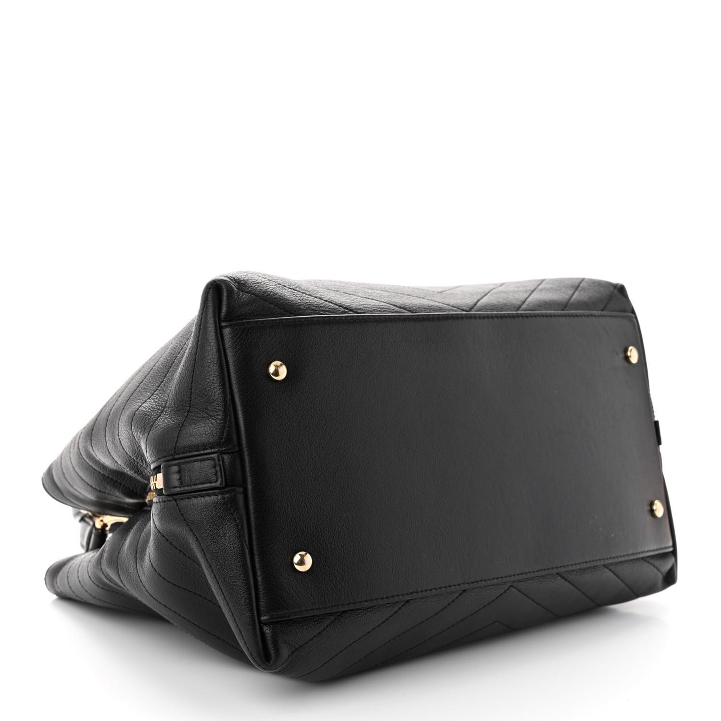 Calfskin Stitched Large Chevron Chic Shopping Bag Black