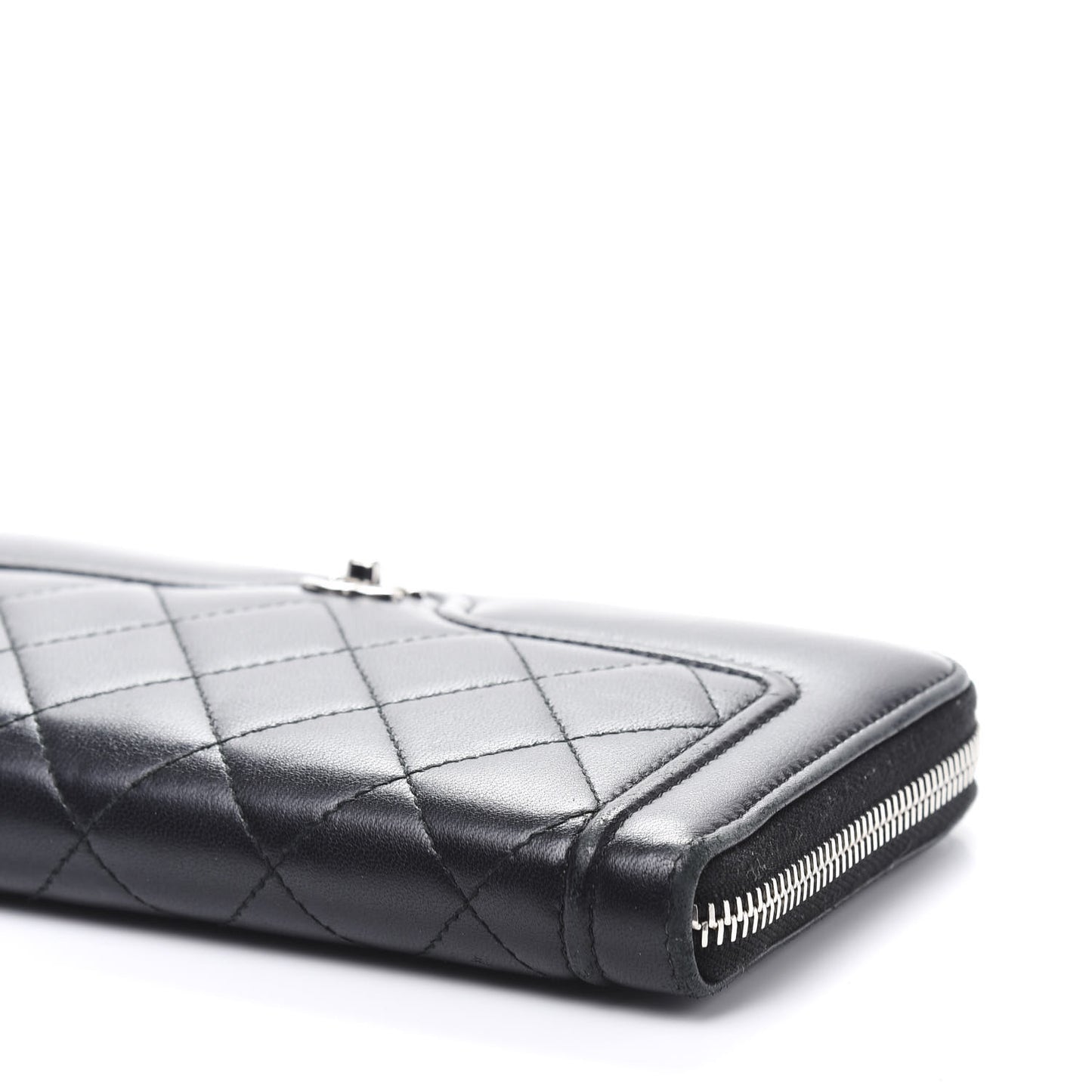 Lambskin Quilted Zip Around Wallet Black