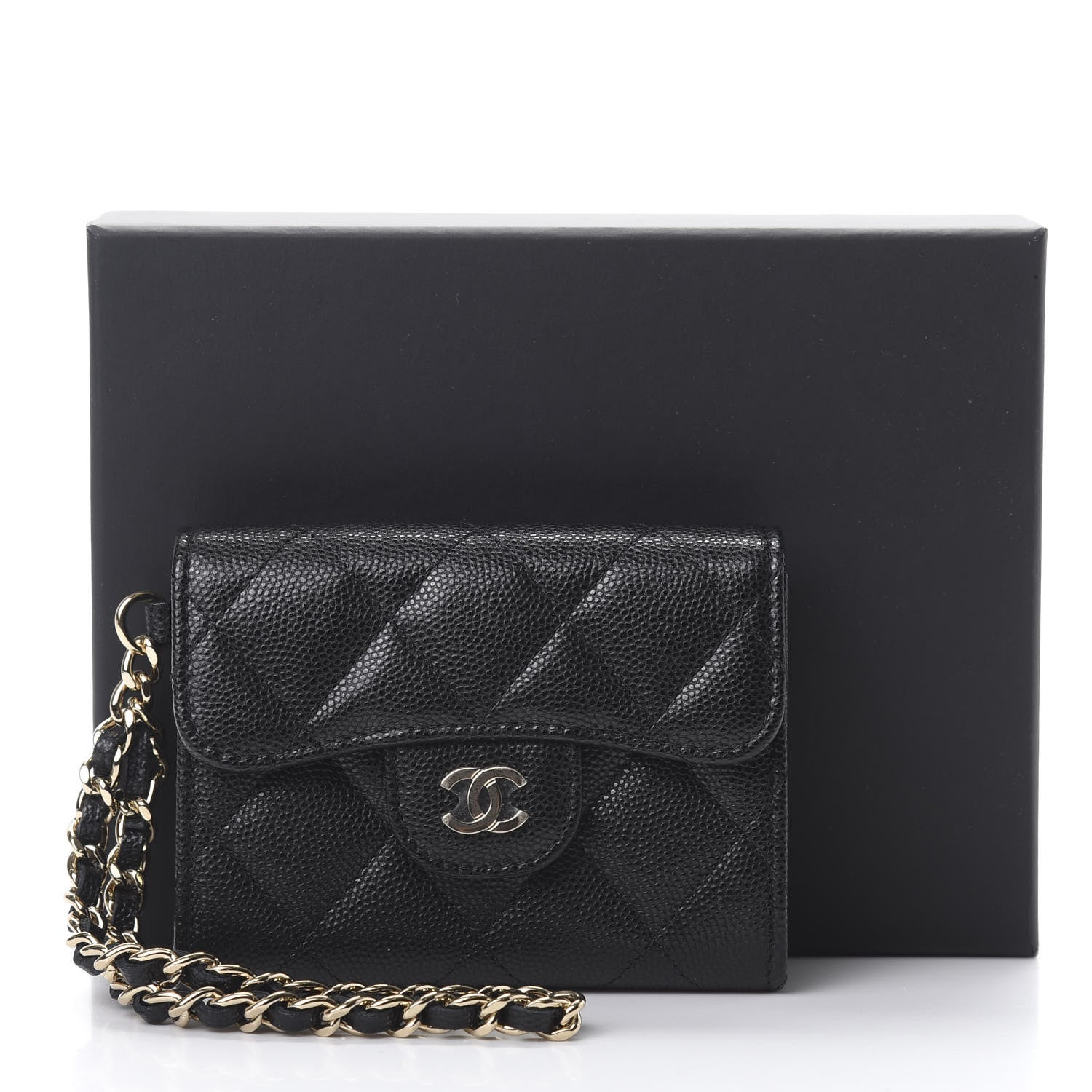 Chanel Caviar Quilted Flap Card Holder Chain Wristlet Black 9 of 9