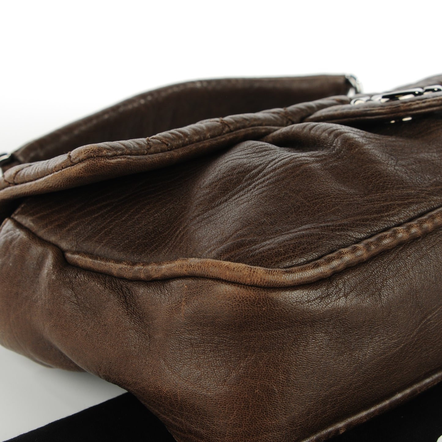 Distressed Lambskin Quilted Flap Brown