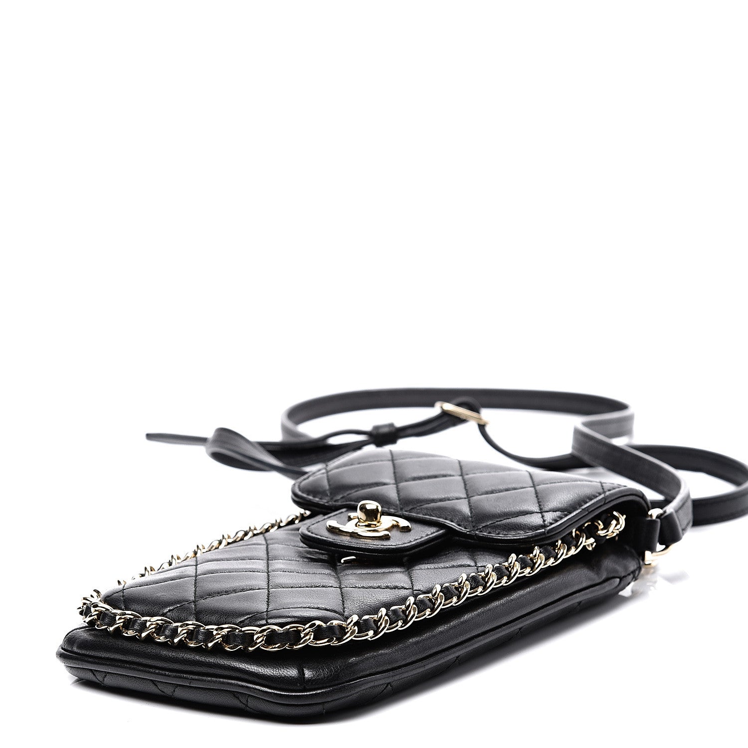 Chanel Lambskin Quilted Chain Around Flap Crossbody Black 9 of 10