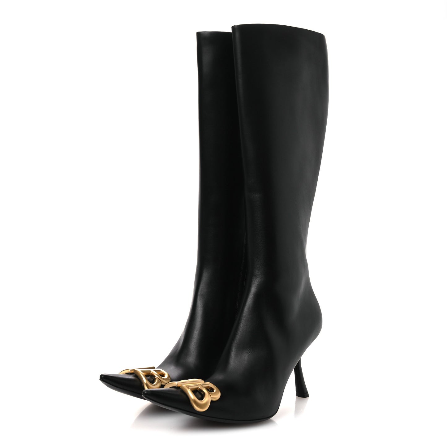 Shiny Calfskin BB Knife Booties 38 Black Gold