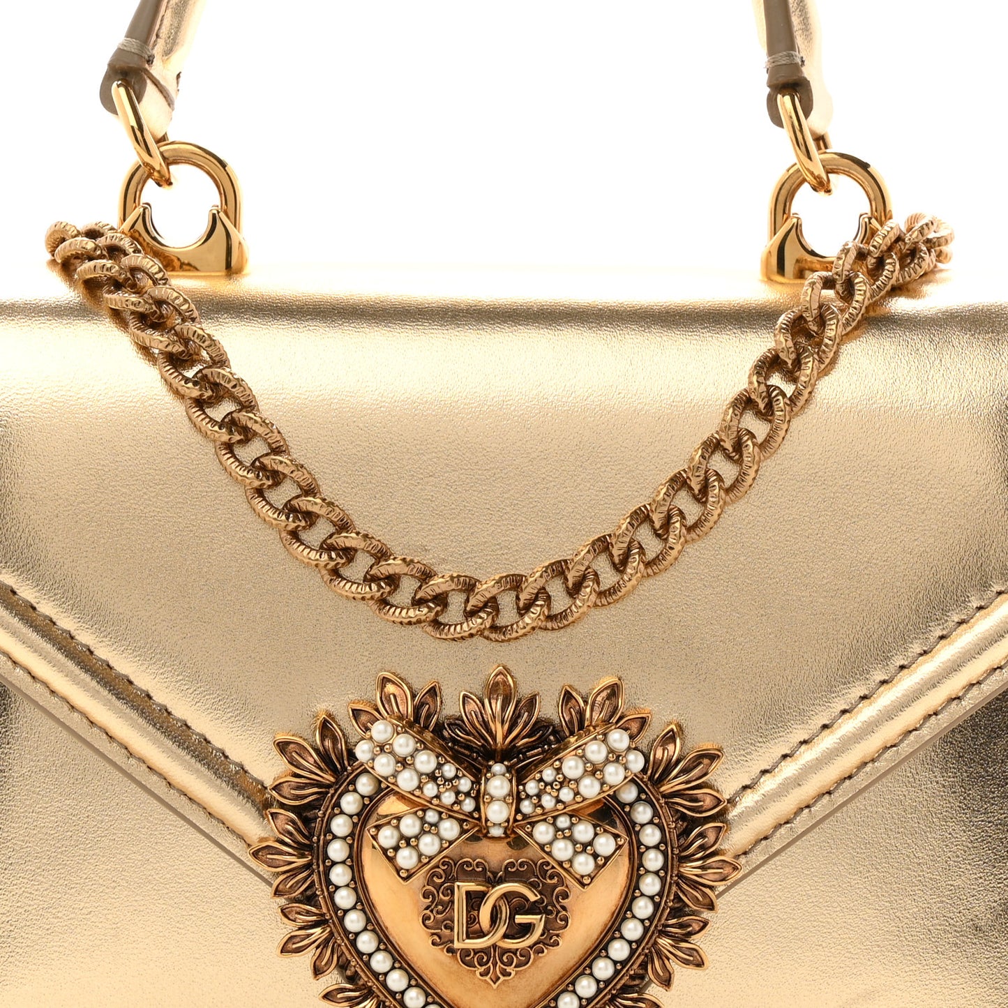 Metallic Nappa Small Devotion Envelope Top Handle Bag  Gold