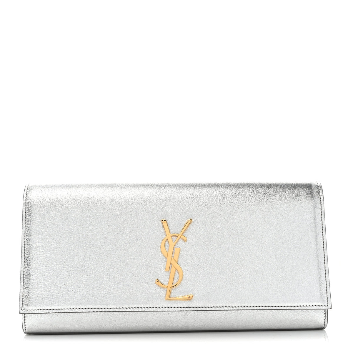 Textured Metallic Calfskin Classic Monogram Cassandre Clutch Silver