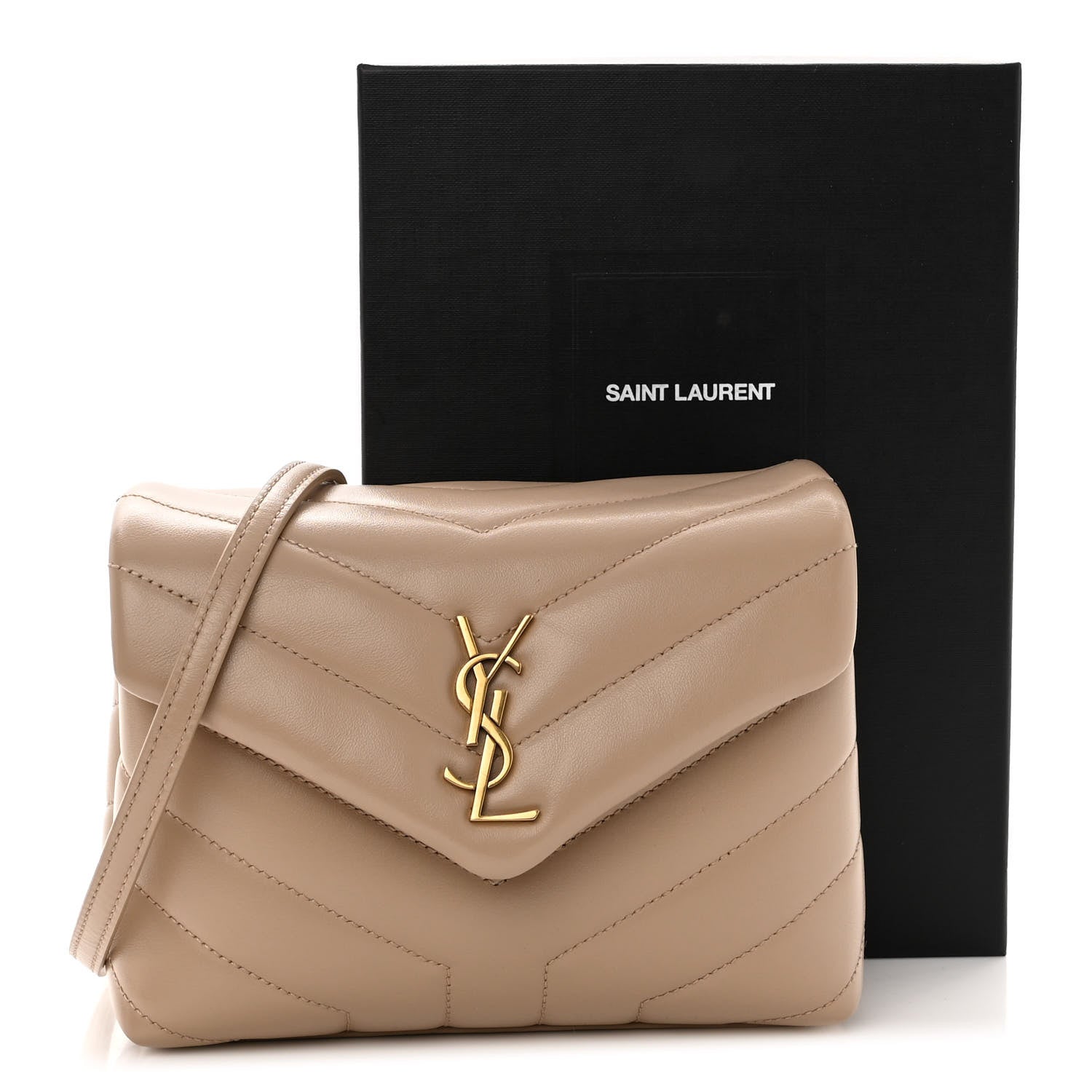 Saint Laurent Calfskin Y Quilted Monogram Toy Loulou Crossbody Bag Dark Beige 10 of 10