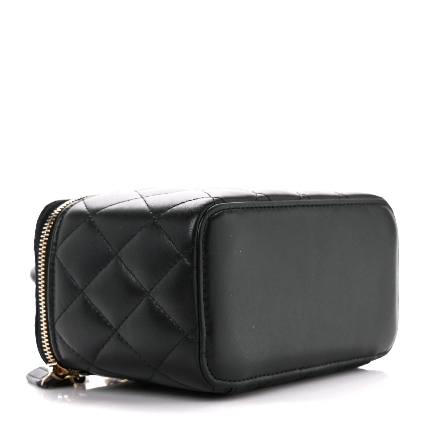 Lambskin Quilted Small Top Handle Vanity Case With Chain Black
