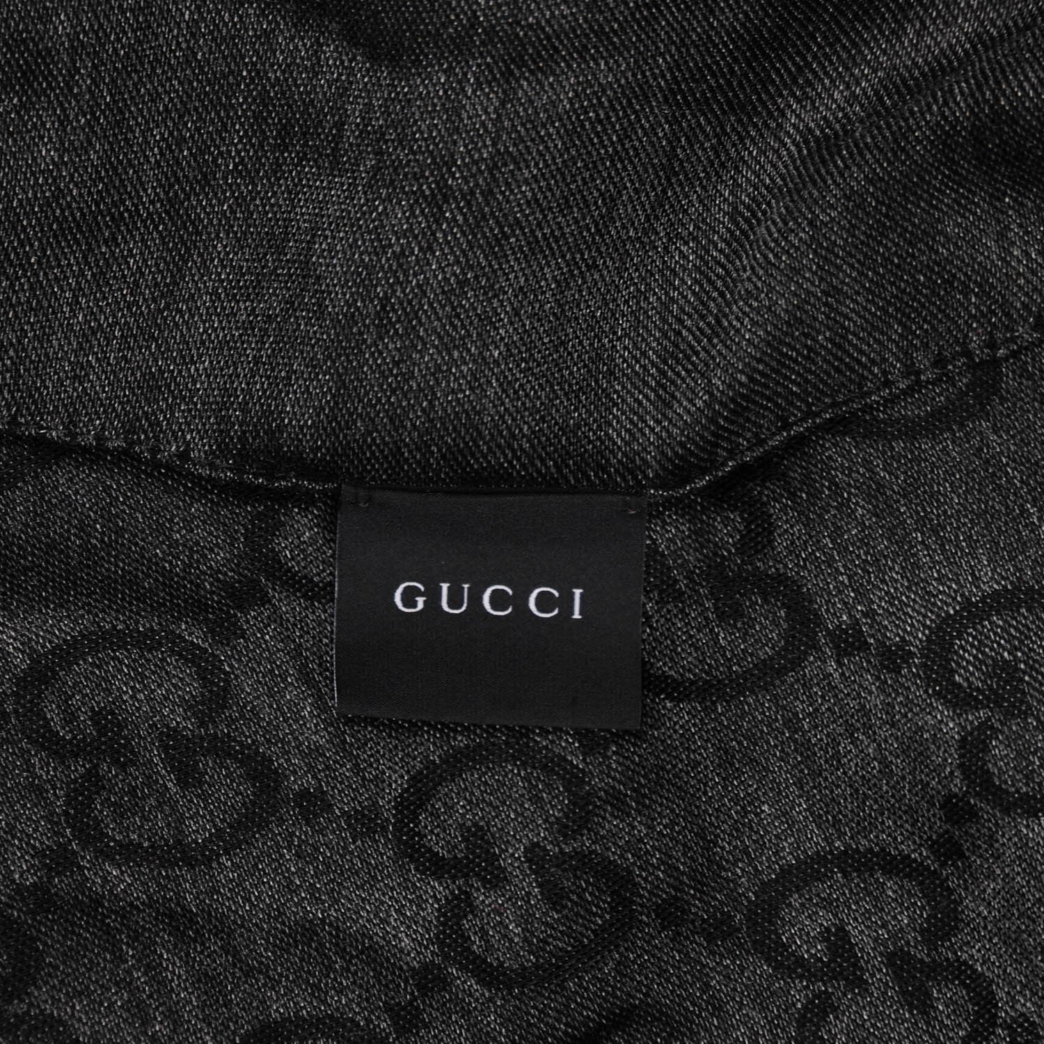 Gucci Wool Silk Monogram Fringe Scarf Grey Black 4 of 5