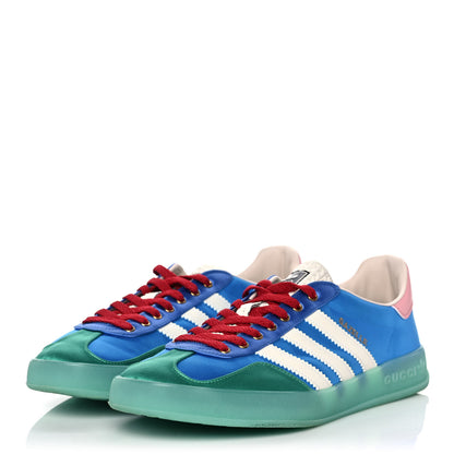 Gucci X ADIDAS Silk Duchesse Demetra Rubber Womens Gazelle Sneakers 10 Jade Capri Avio Off White 3 of 9