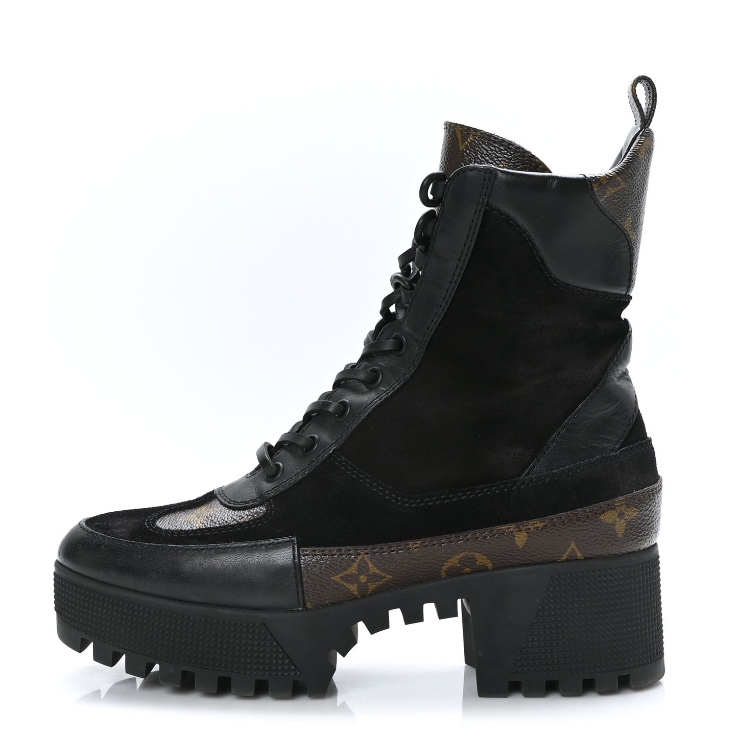 Suede Calfskin Monogram Laureate Platform Desert Boots 38 Black
