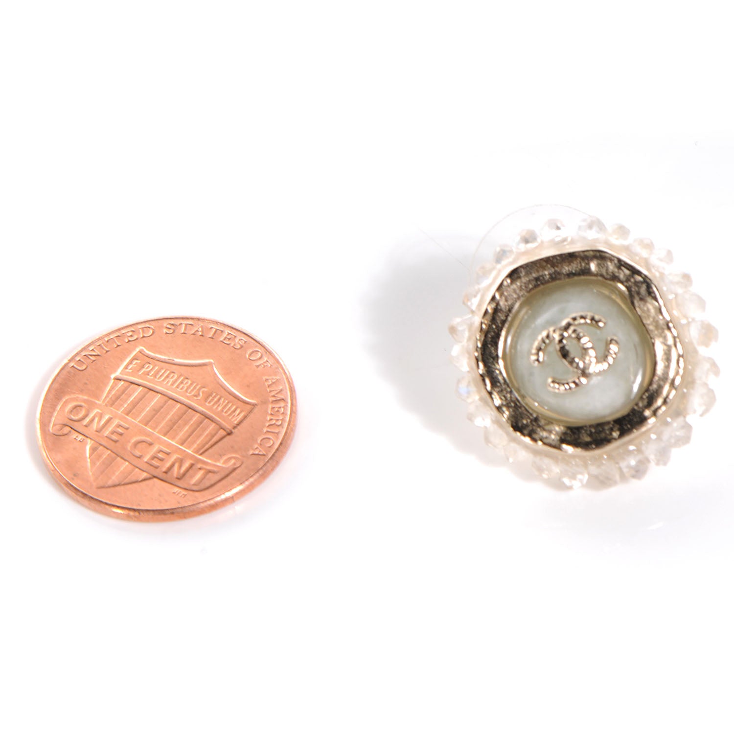 Chanel Moonstone CC Earrings White and Gold 2 of 4