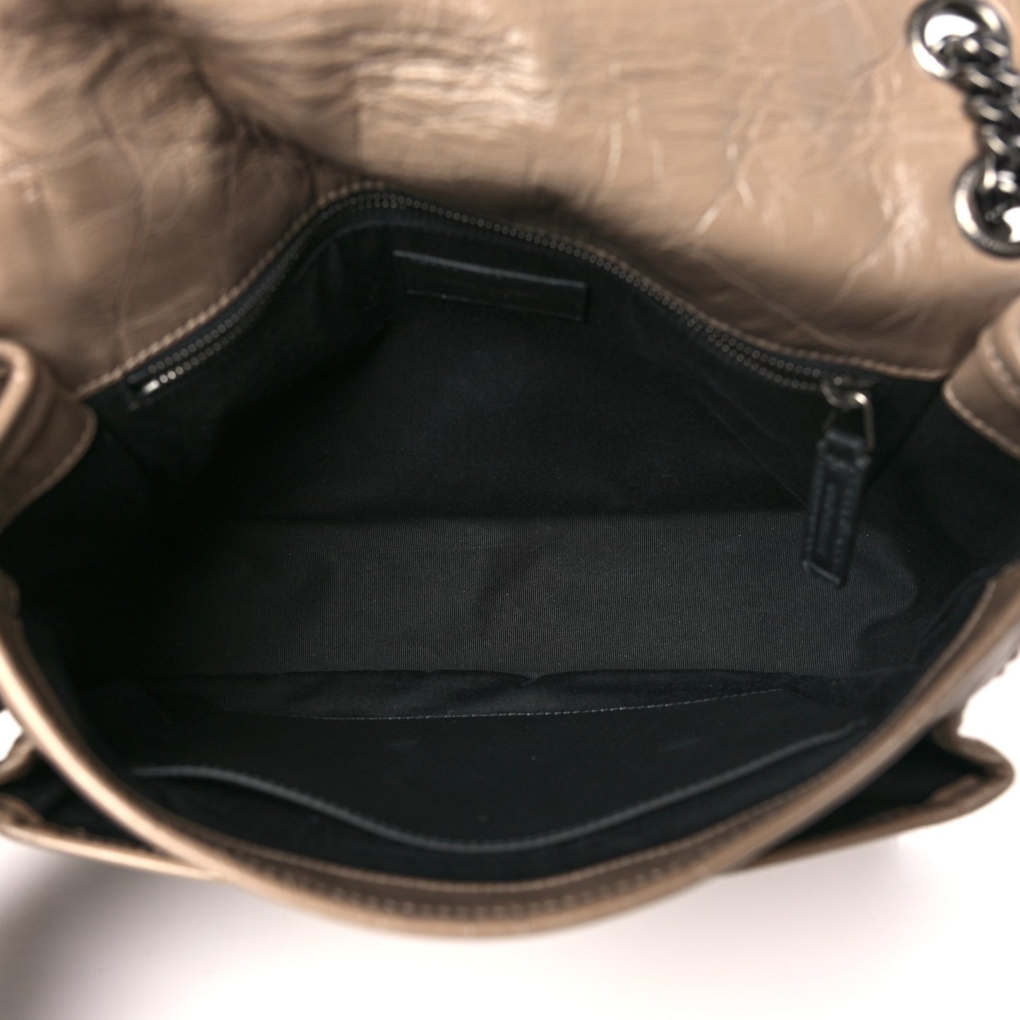 Crinkled Calfskin Matelasse Monogram Medium Niki Chain Satchel Light Taupe