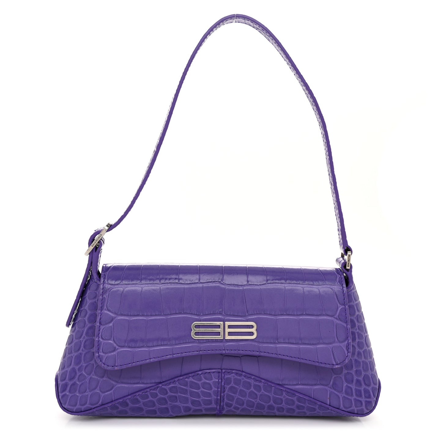 Shiny Super Supple Calfskin Crocodile Embossed Small XX Flap Stretch Bag Purple