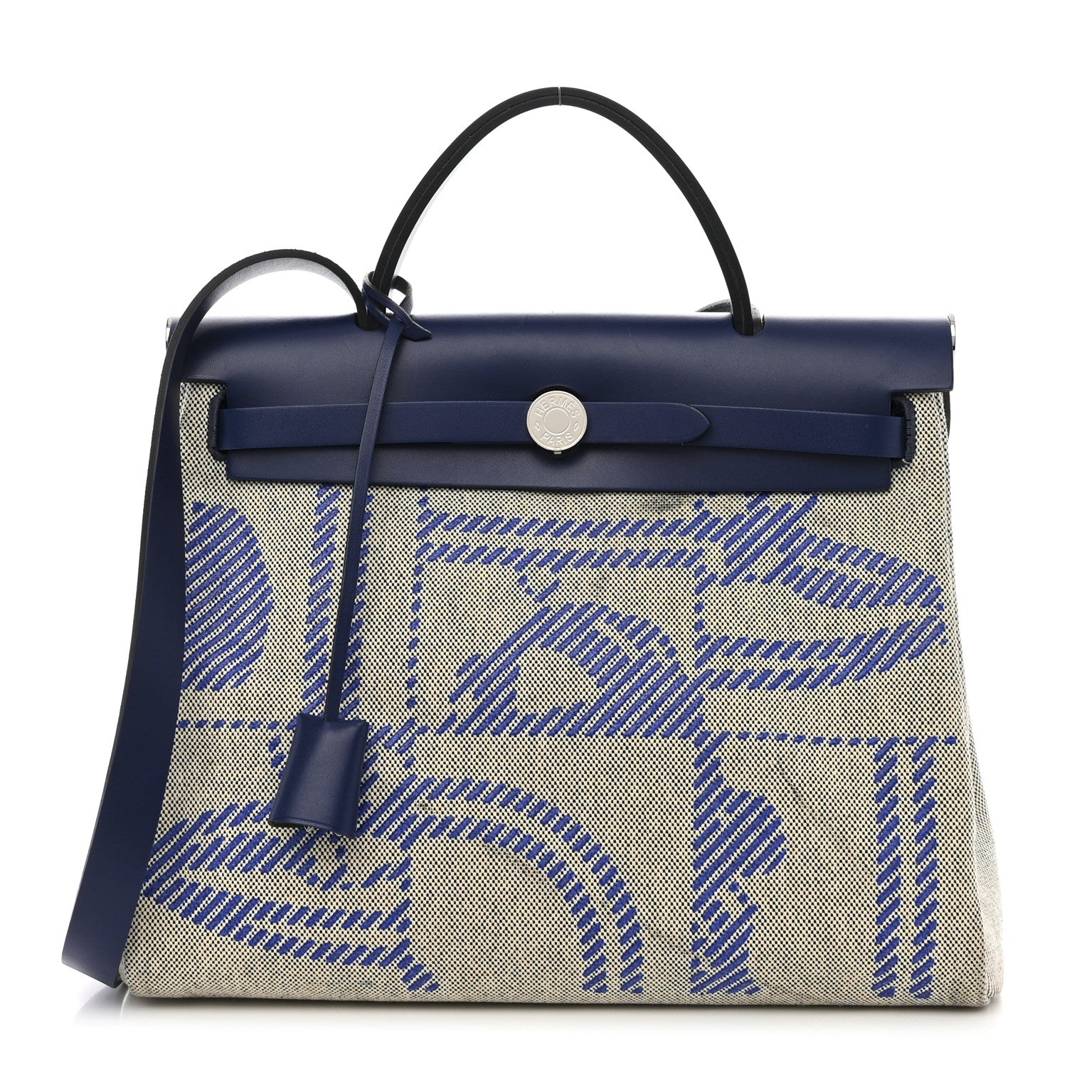 Hermes Vache Hunter Toile H Brides de Gala Herbag Zip Retourne 31 PM Bleu De France Ecru Black 1 of 12